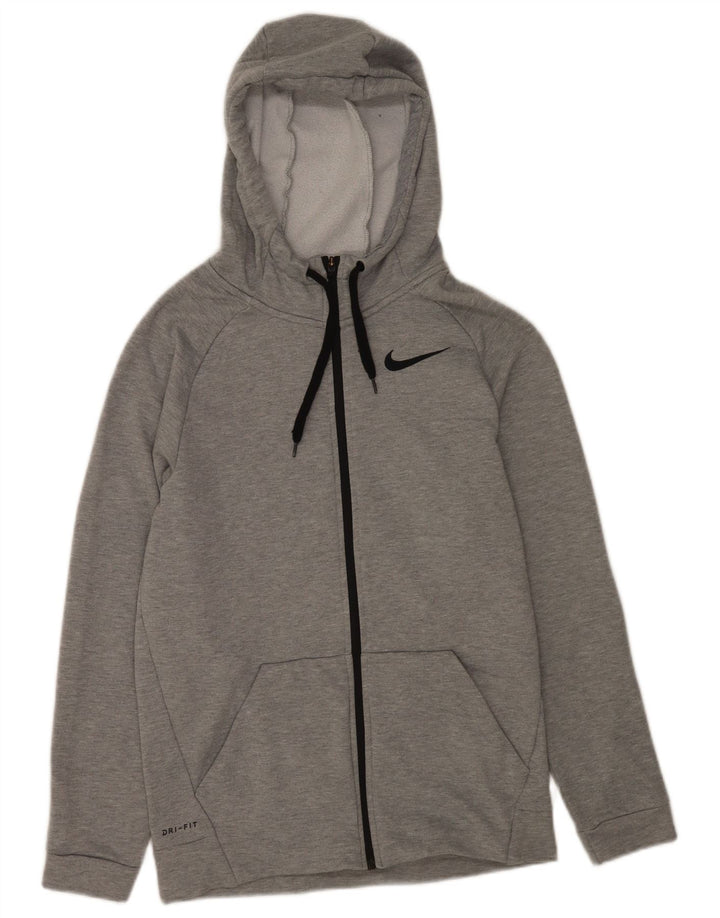 Felpa con cappuccio e zip Nike Dri Fit da uomo, piccola, in poliestere chiazzato grigio