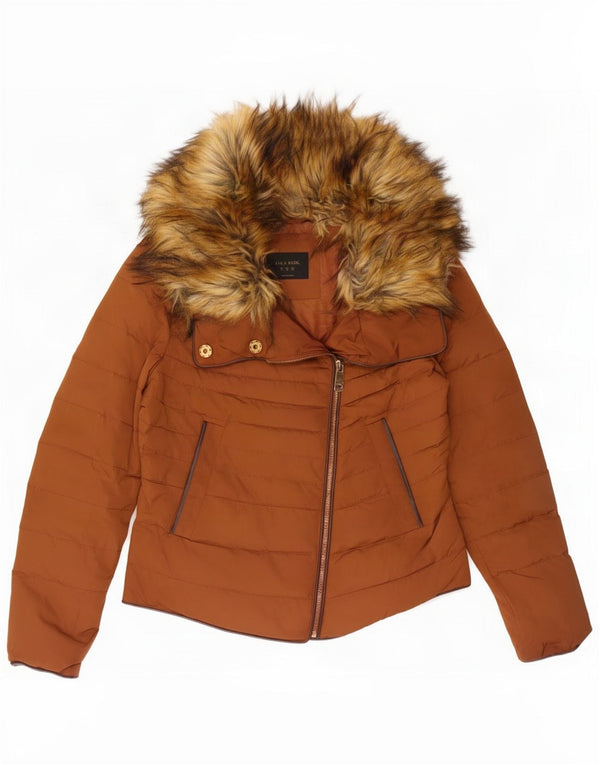 Giacca imbottita da donna Zara UK 14 Poliestere marrone medio