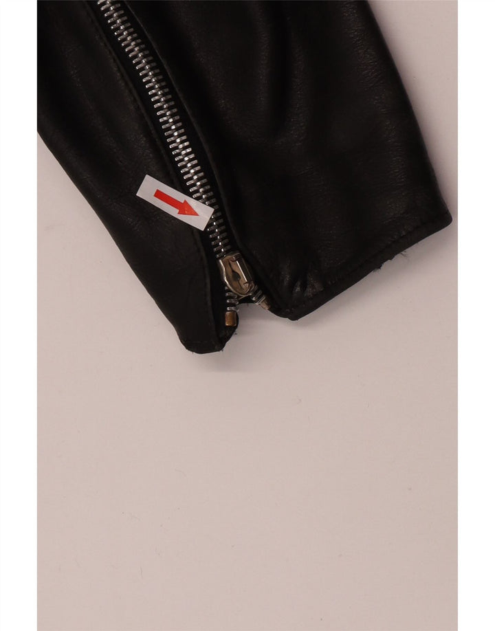 Giacca da motociclista in pelle corta da donna vintage UK 12 pelle nera media