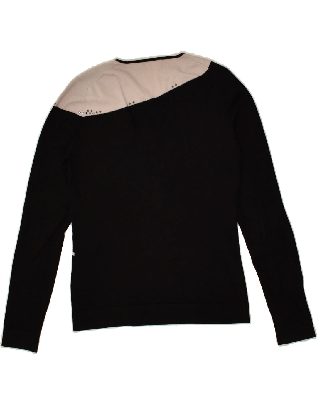 MARELLA Womens V-Neck Jumper Sweater UK 8 Small Black Colourblock | Vintage Marella | Thrift | Second-Hand Marella | Used Clothing | Messina Hembry 
