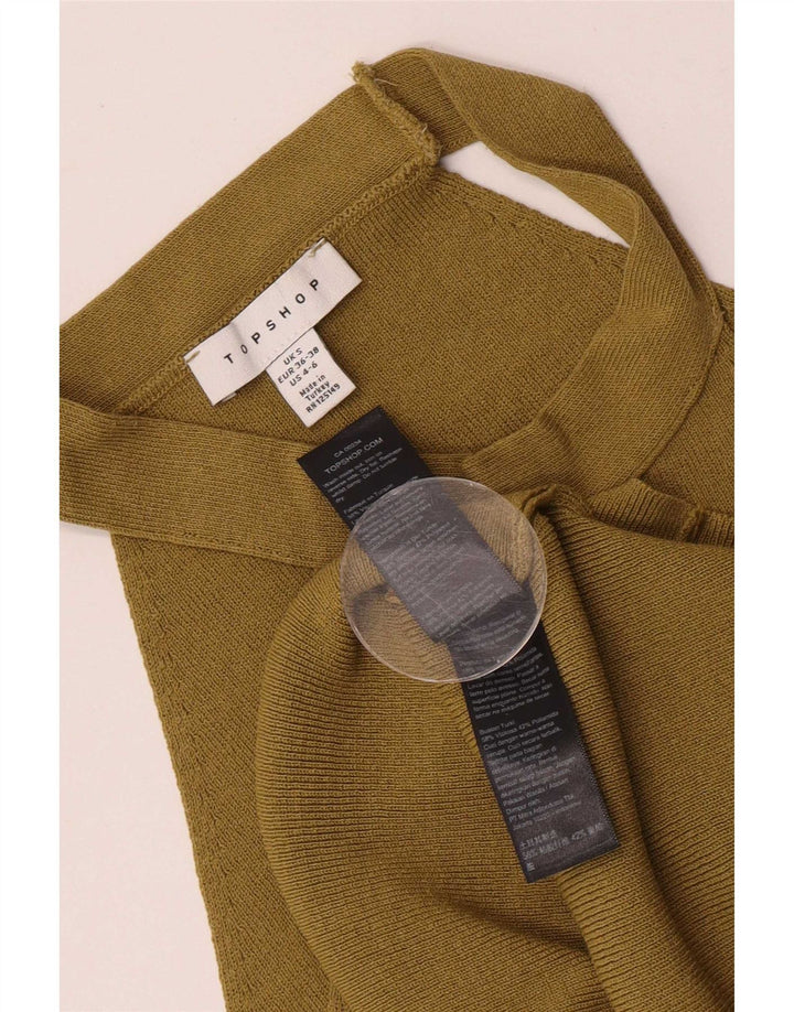 Topshop Top da donna corto alla caviglia UK 8 piccolo in viscosa kaki