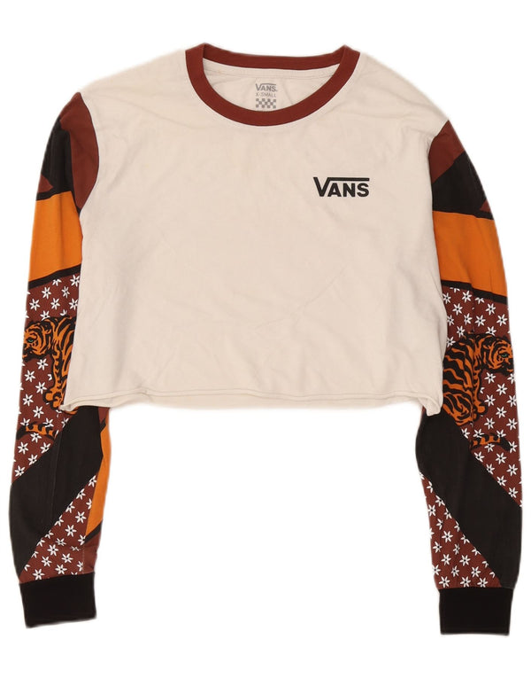 Top corto con grafica da donna Vans a maniche lunghe UK 6 XS bianco color block