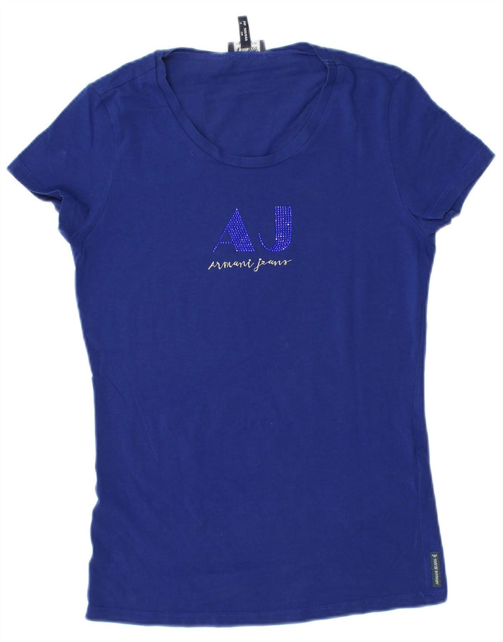 T-shirt grafica da donna Armani Jeans Top EU 38 cotone blu medio