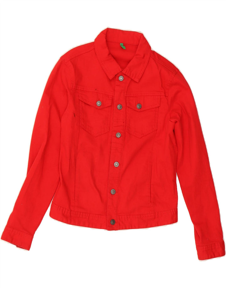 BENETTON Womens Crop Denim Jacket UK 10 Small Red Cotton Vintage Benetton and Second-Hand Benetton from Messina Hembry 