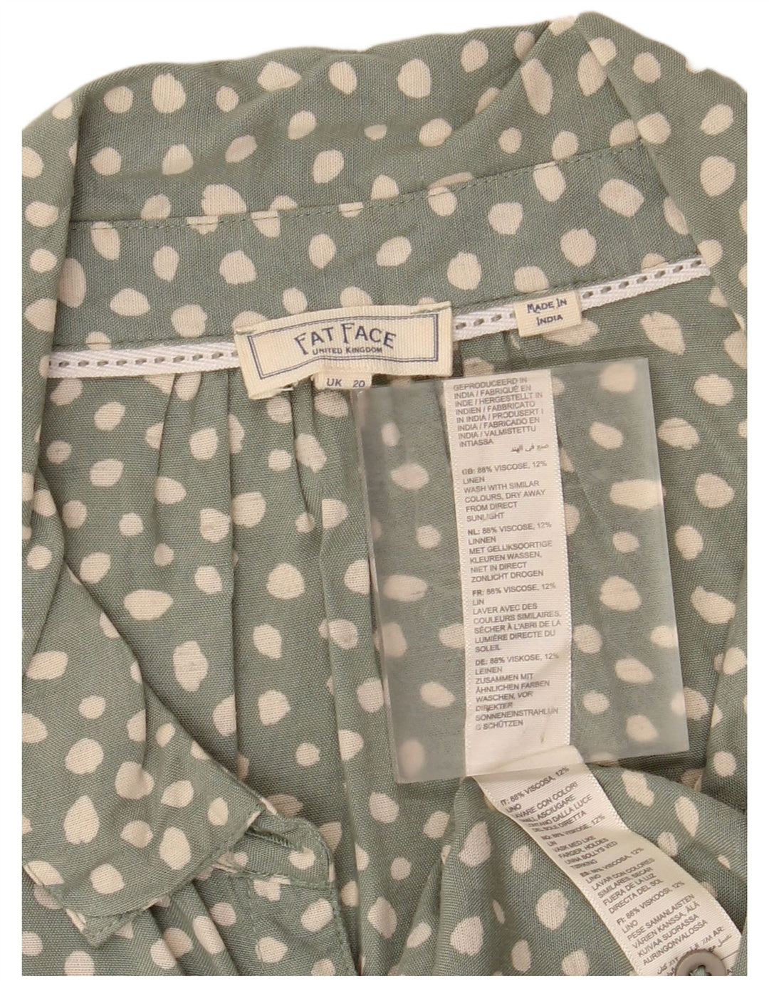 FAT FACE Camicetta da donna con cravatta sul davanti UK 20 2XL Verde maculato