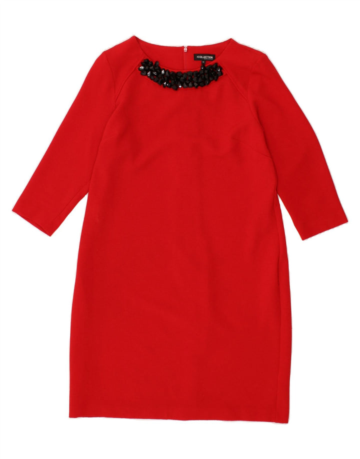 DEBENHAMS Womens 3/4 Sleeve Shift Dress UK 14 Large  Red Polyester Vintage Debenhams and Second-Hand Debenhams from Messina Hembry 