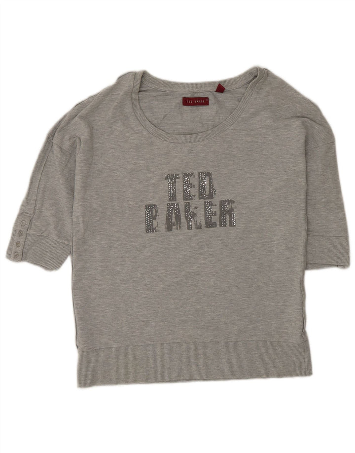 Felpa da donna a maniche corte con grafica Ted Baker taglia 3 grigio medio