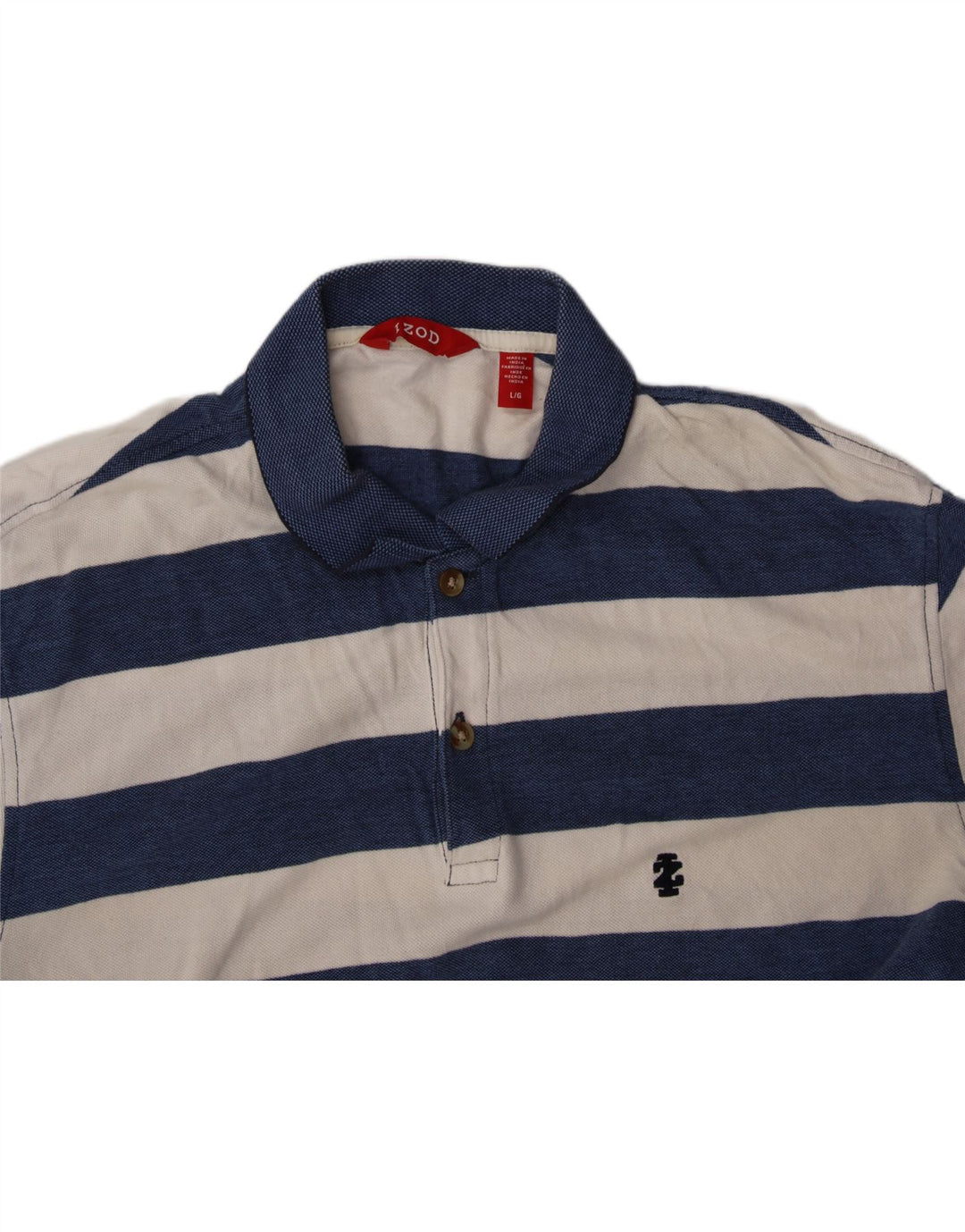 IZOD Mens Polo Shirt Large Navy Blue Striped Cotton Vintage Izod and Second-Hand Izod from Messina Hembry 