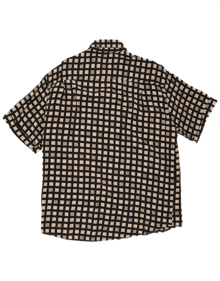 Camicia vintage da uomo a maniche corte XL in viscosa geometrica nera