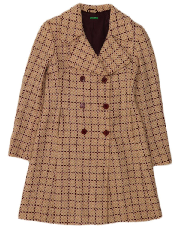 Cappotto Doppiopetto Donna Benetton IT 42 Lana Check Beige Medio