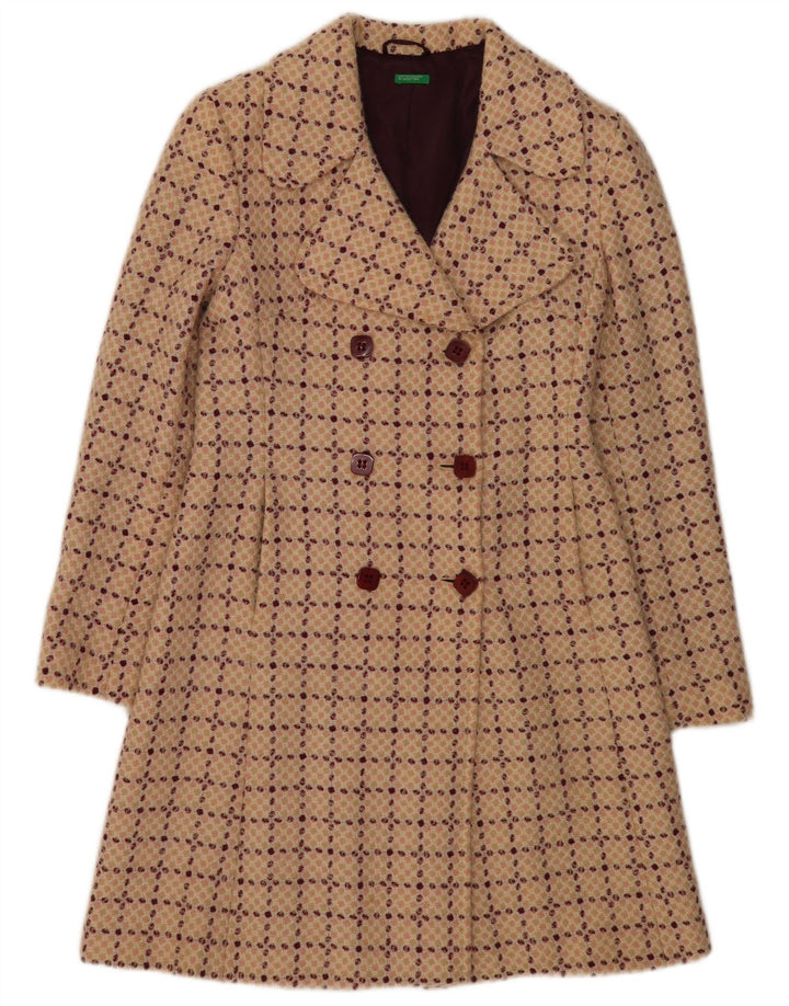 Cappotto Doppiopetto Donna Benetton IT 42 Lana Check Beige Medio