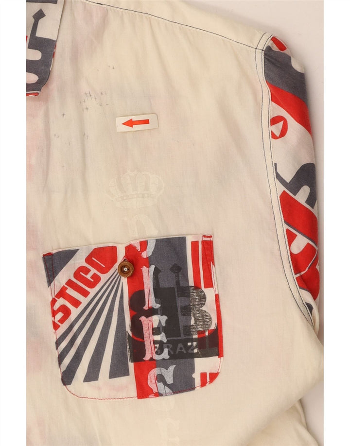 DIESEL Camicia grafica da uomo a maniche corte XL in cotone color block bianco sporco