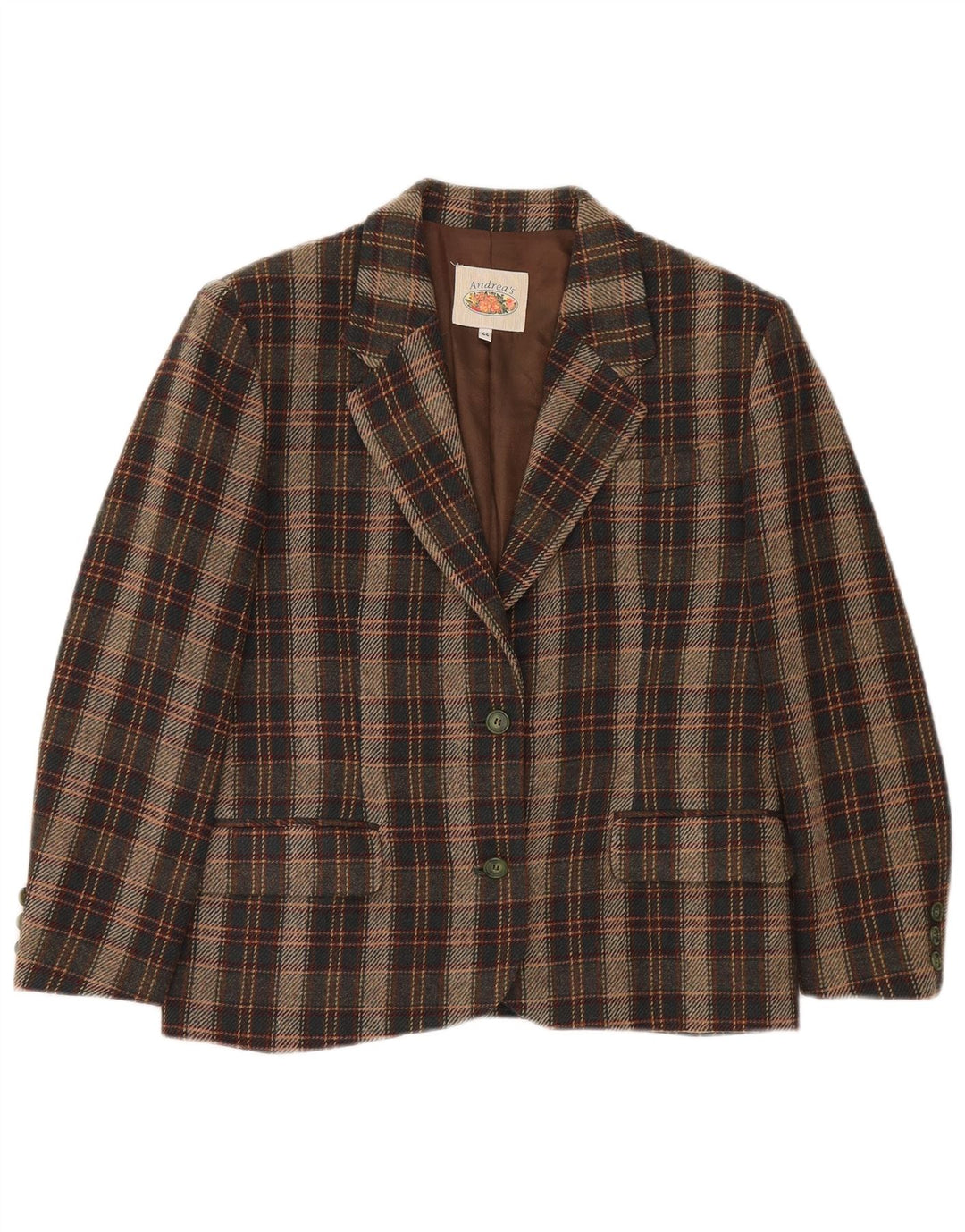 Giacca blazer vintage da donna a 2 bottoni IT 44 in lana a quadri marrone medio
