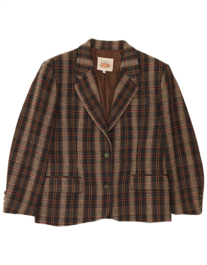 Giacca blazer vintage da donna a 2 bottoni IT 44 in lana a quadri marrone medio
