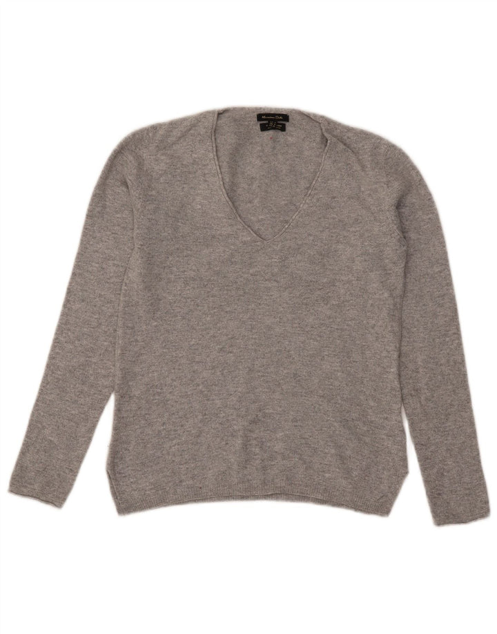 MASSIMO DUTTI Maglione da donna con scollo a V UK 10 Piccolo grigio screziato