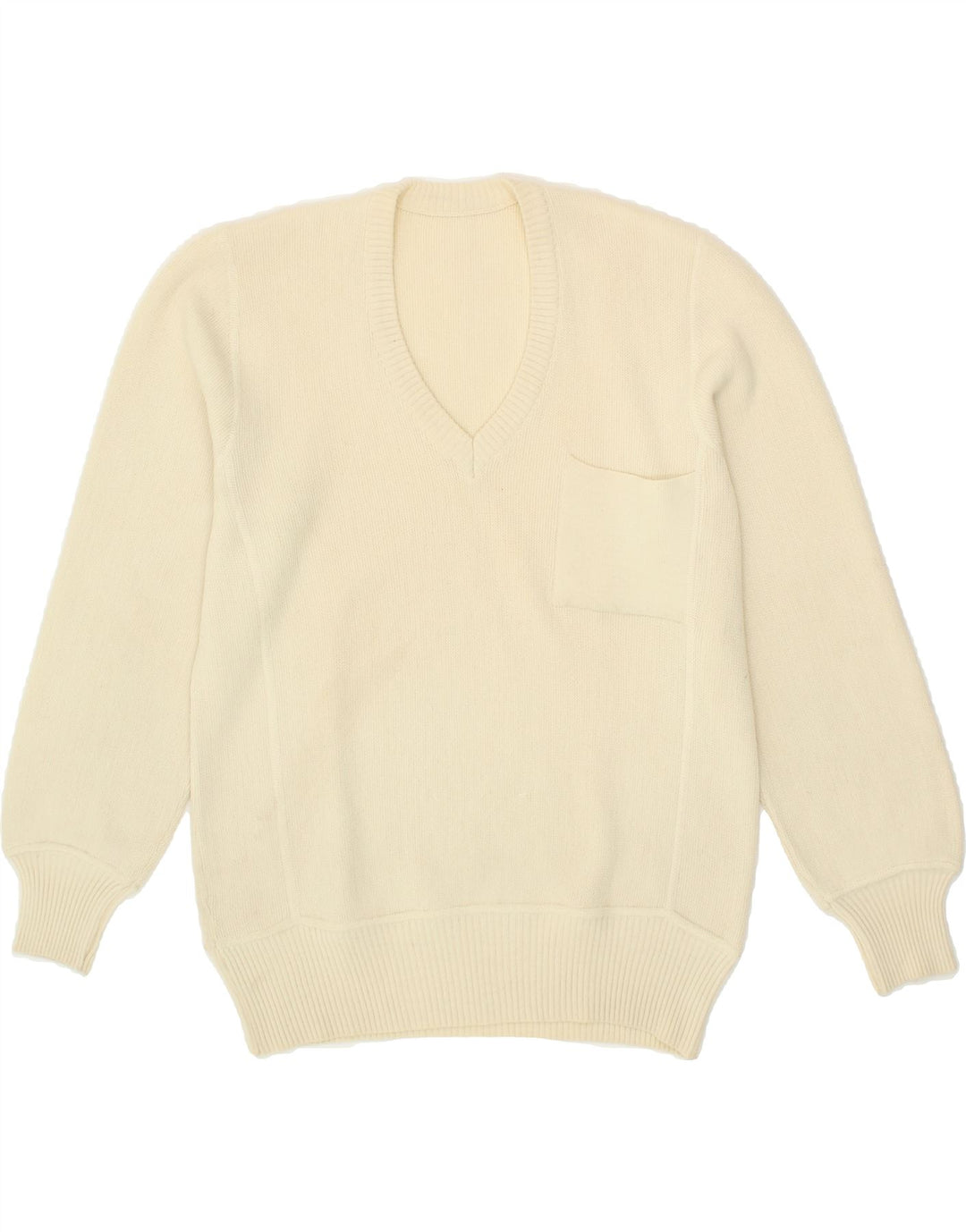 VINTAGE Womens V-Neck Jumper Sweater UK 16 Large Beige Vintage Vintage and Second-Hand Vintage from Messina Hembry 
