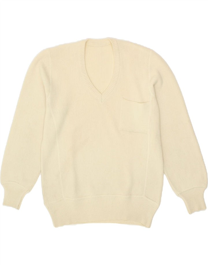 VINTAGE Womens V-Neck Jumper Sweater UK 16 Large Beige Vintage Vintage and Second-Hand Vintage from Messina Hembry 