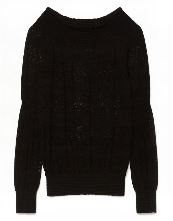 Maglione Zara da donna con scollo a barca all'uncinetto UK 10 piccolo nero