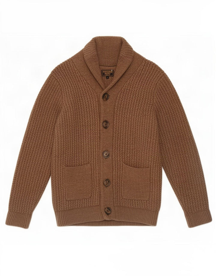 Maglione cardigan da uomo William Hunt piccolo in lana d'agnello marrone