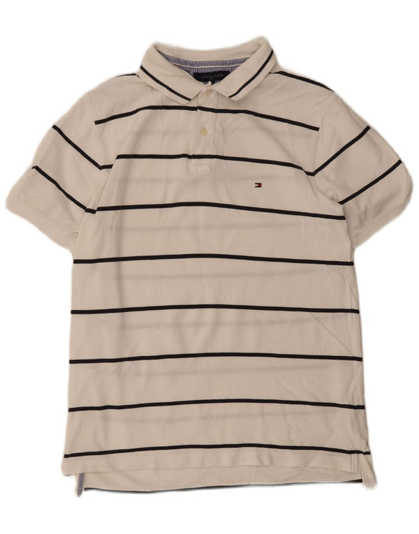 Tommy Hilfiger Mens Slim Fit Polo Shirt 2XL White Striped Cotton