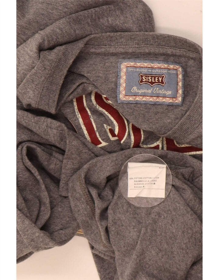 Top grafico da uomo Sisley a maniche lunghe XL in cotone grigio