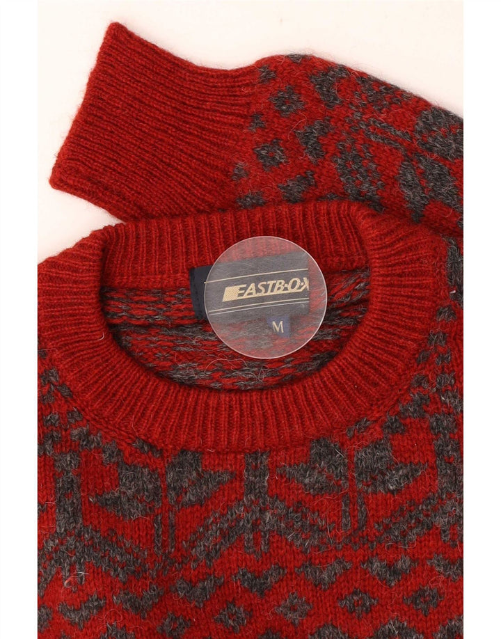 Maglione maglione girocollo vintage da uomo rosso medio Fair Isle retrò
