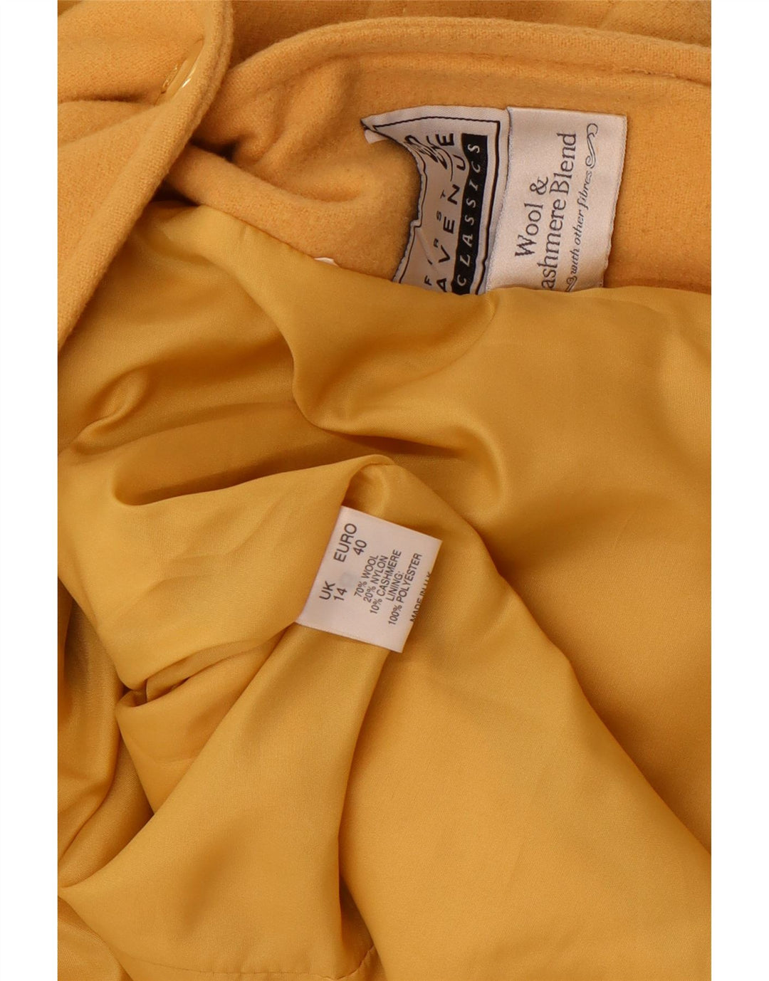 Giacca blazer da donna a 1 bottone First Avenue UK 14 lana gialla media