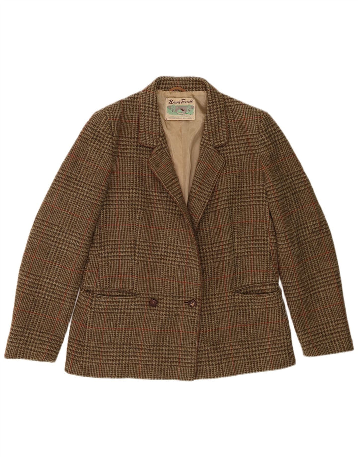 Giacca blazer doppiopetto da donna Brora UK 14 pied de poule marrone medio