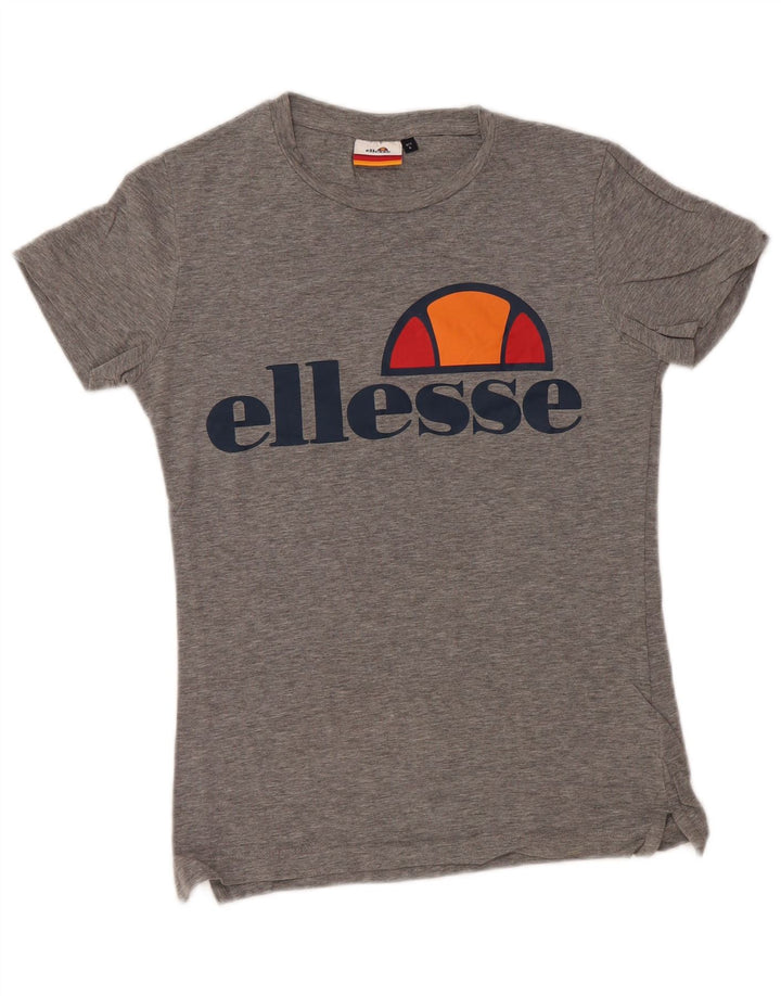 ELLESSE T-shirt grafica da donna Top UK 10 piccolo cotone chiazzato grigio