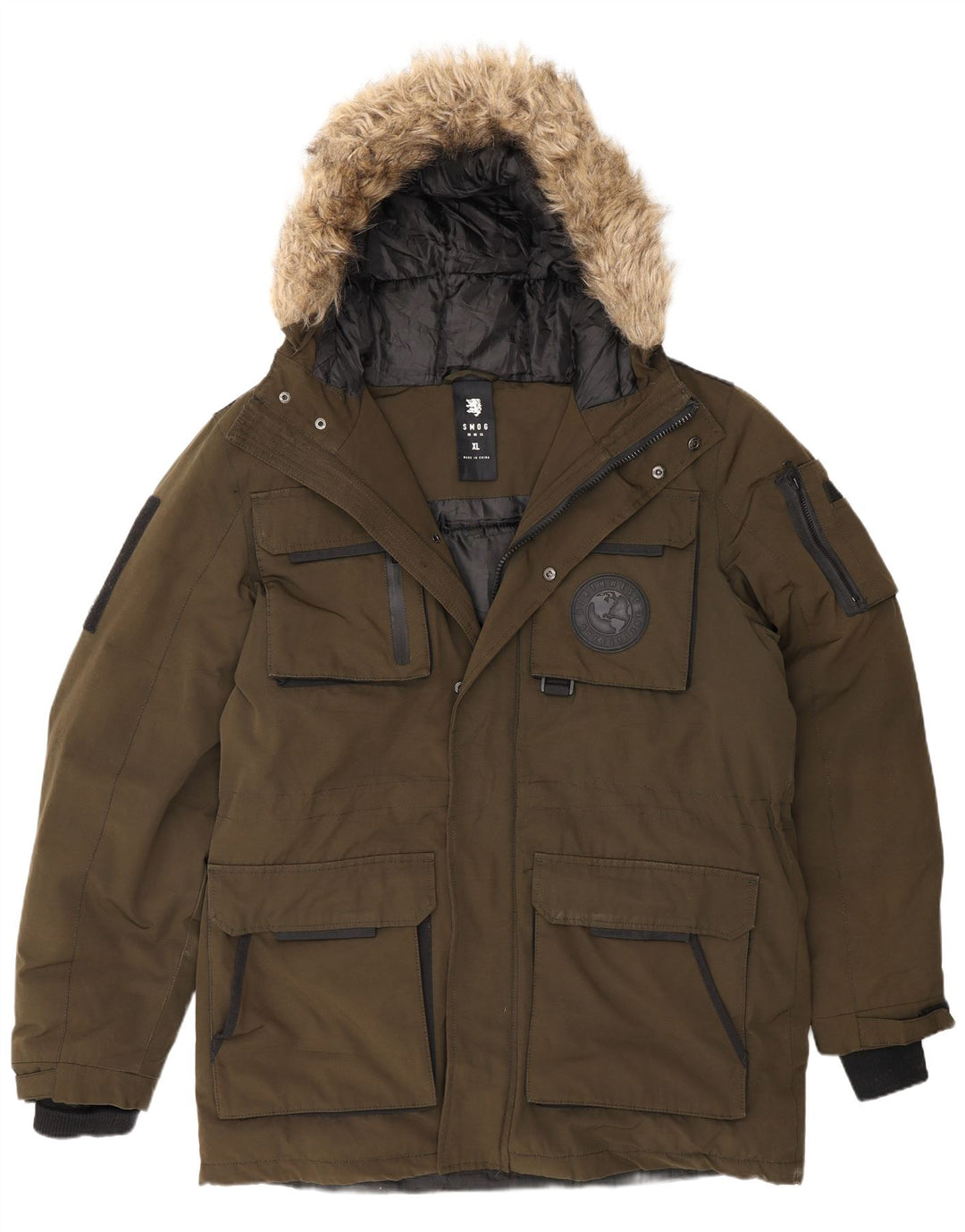 Giacca parka con cappuccio da uomo Smog UK 42 XL poliestere kaki