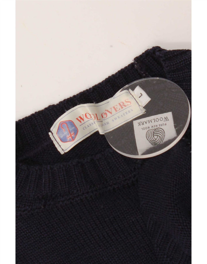 WoolOvers Maglione da uomo con collo alto e maglione grande in lana blu navy