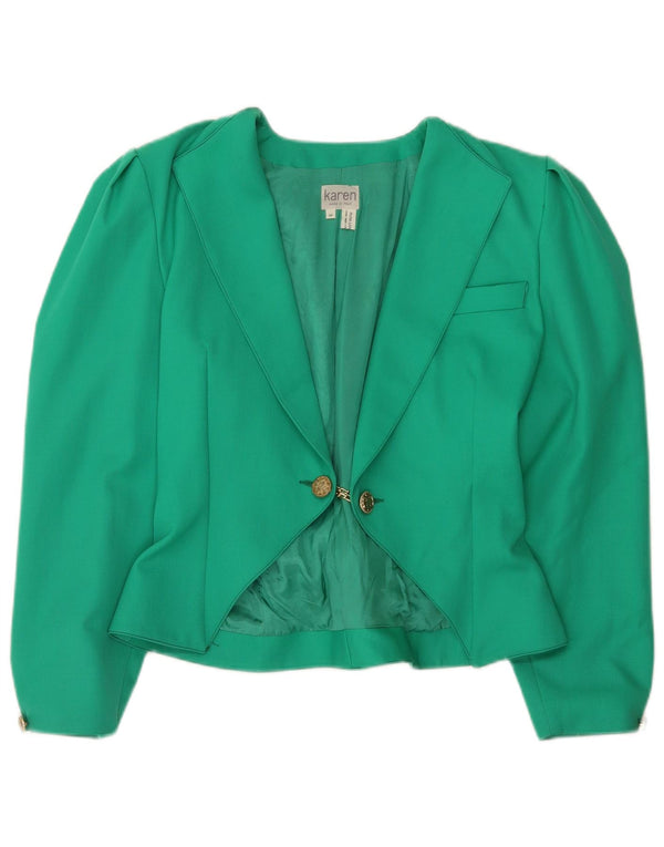 Giacca blazer vintage da donna con maniche a 3/4 UK 14 in lana verde medio