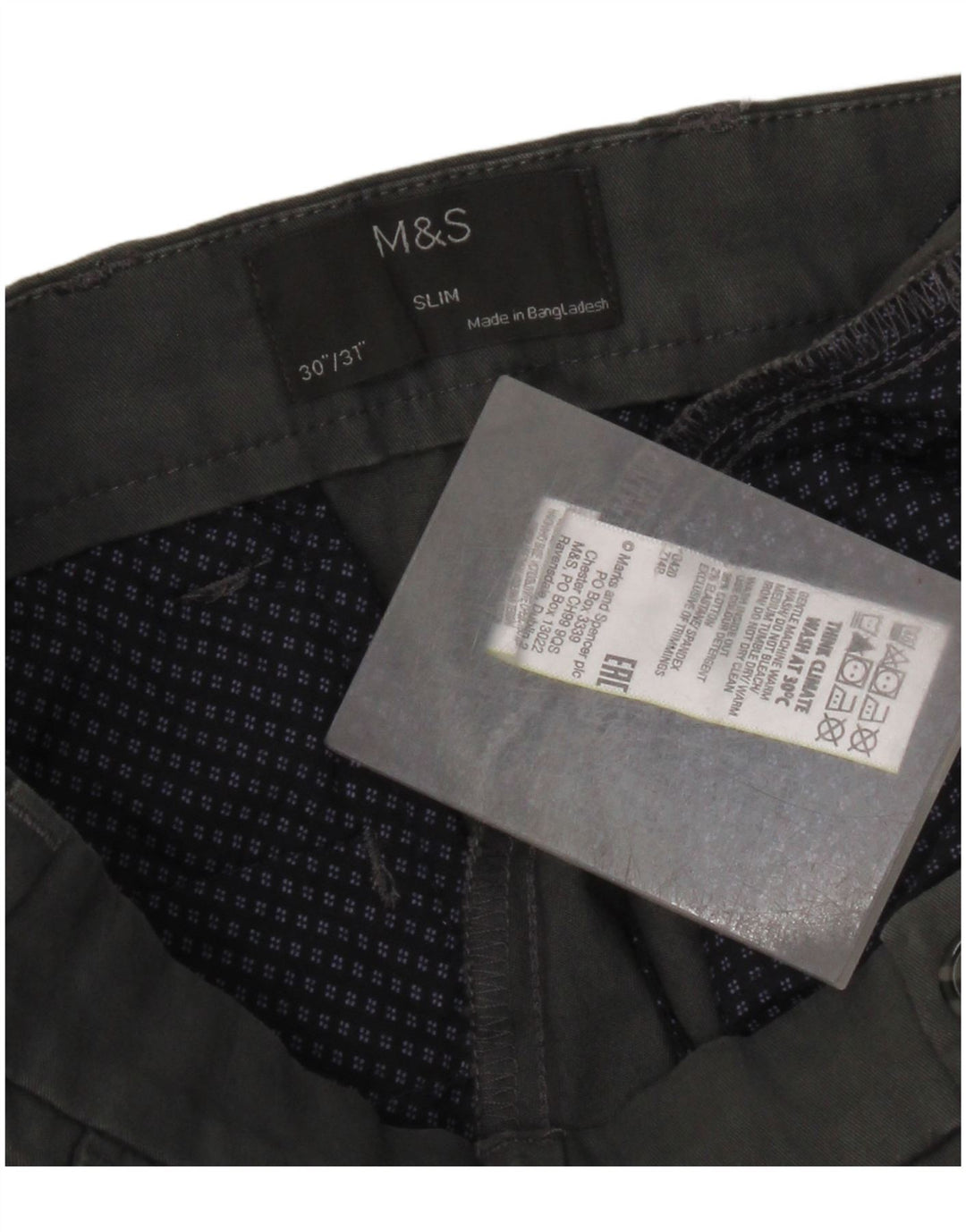 Pantaloni chino slim da uomo Marks & Spencer W30 L31 cotone grigio