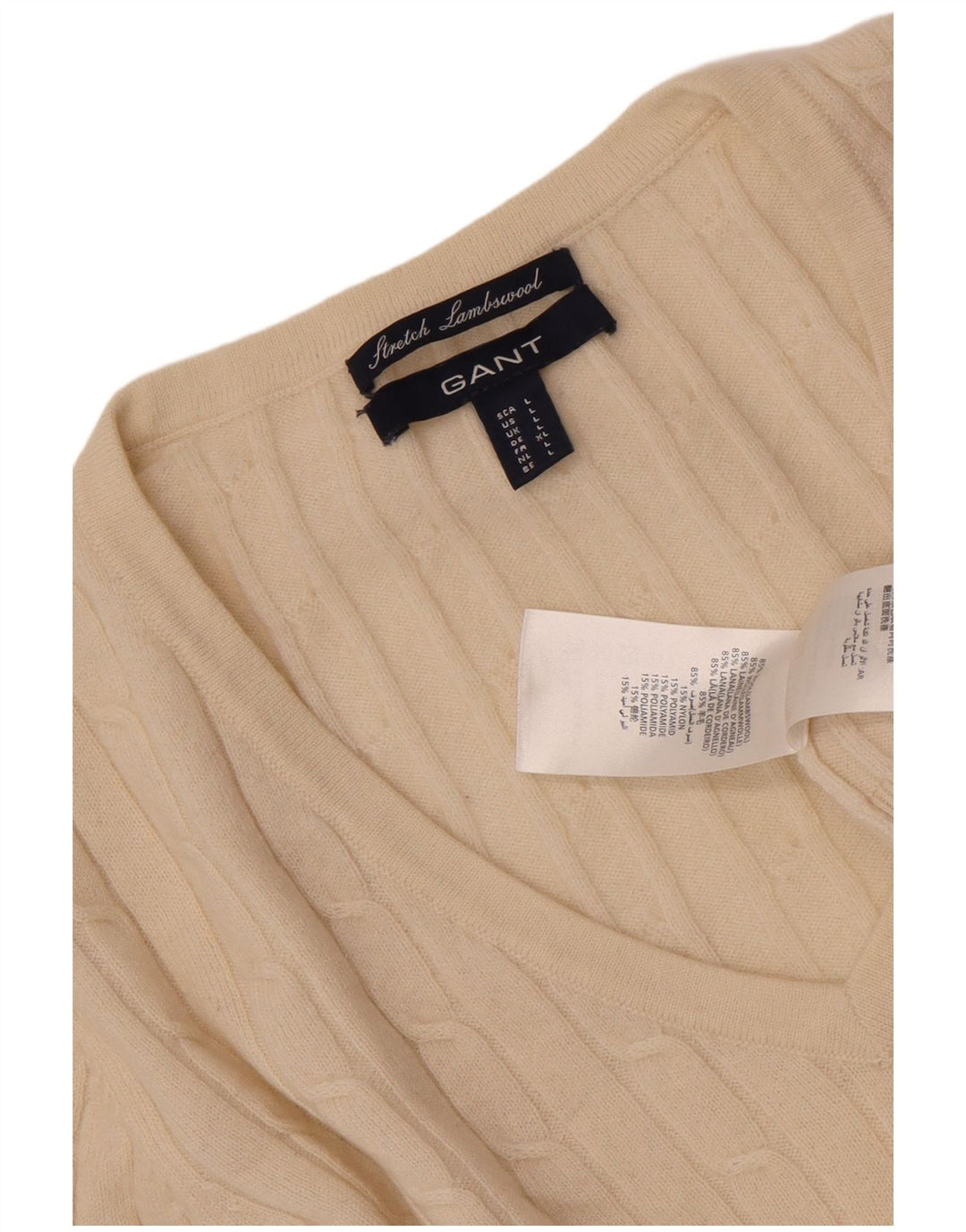 Gant maglione da donna con scollo a V UK 14 grande lana bianco sporco