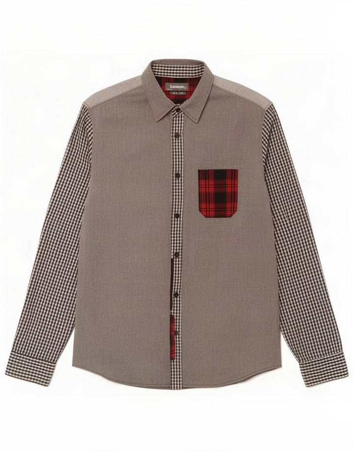 Desigual Camicia slim da uomo in cotone a quadri grigi grandi
