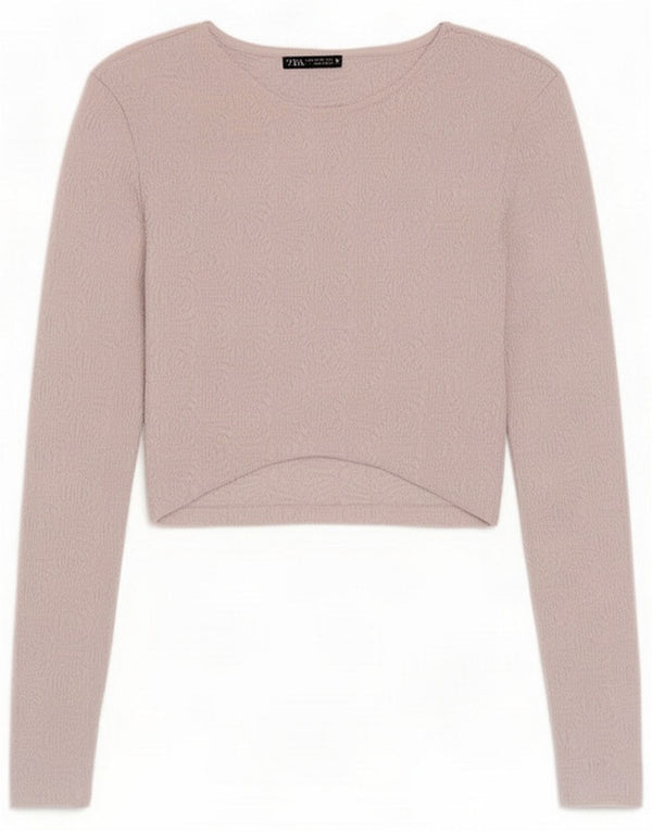 Top corto da donna Zara a maniche lunghe UK 12 bianco medio floreale