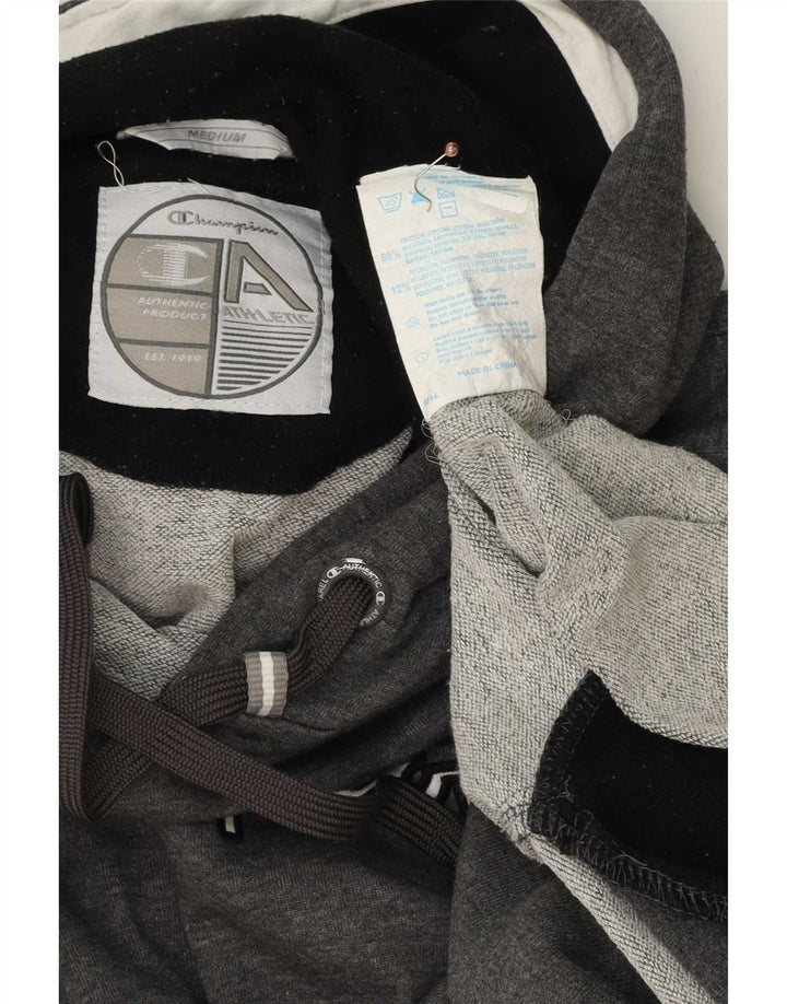 Maglione con cappuccio grafico da uomo Champion in cotone color block grigio medio