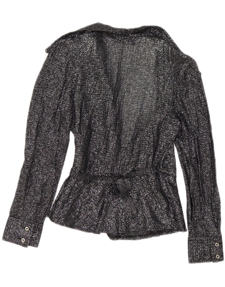 Camicetta a camicia vintage da donna avvolgente EU 38 media nera screziata
