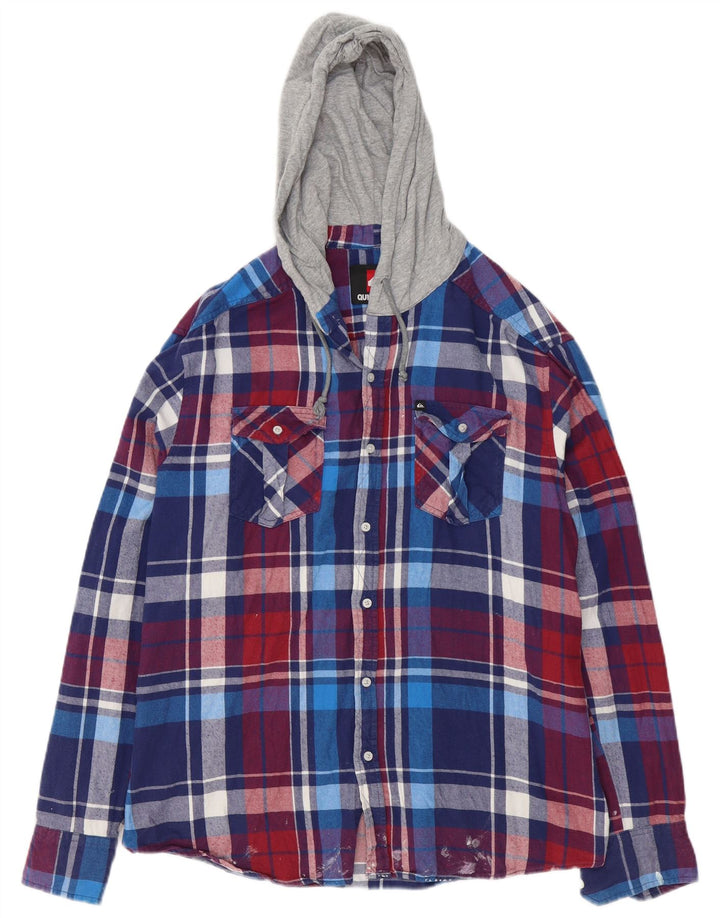 Quiksilver Camicia da uomo in flanella con cappuccio, grande motivo a quadri multicolore