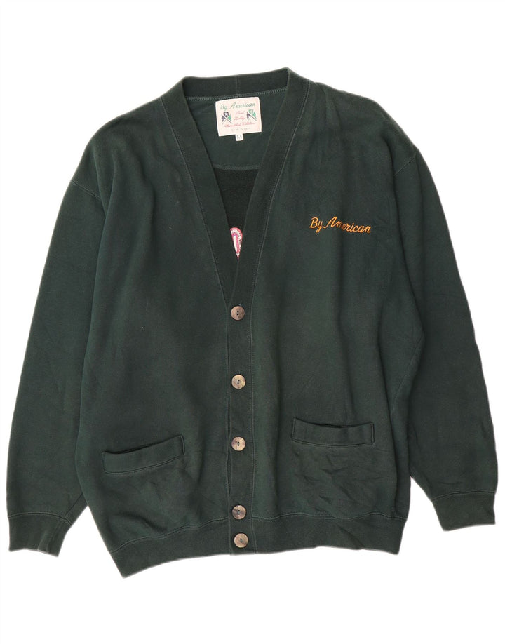 Maglione cardigan da uomo americano in cotone verde medio