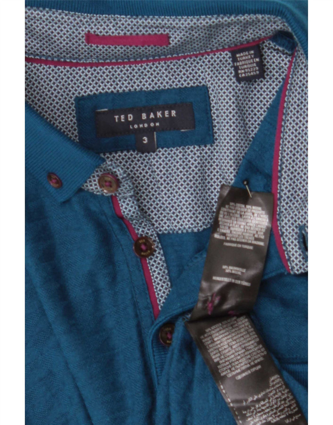 Polo da uomo Ted Baker taglia 3 medio cotone turchese