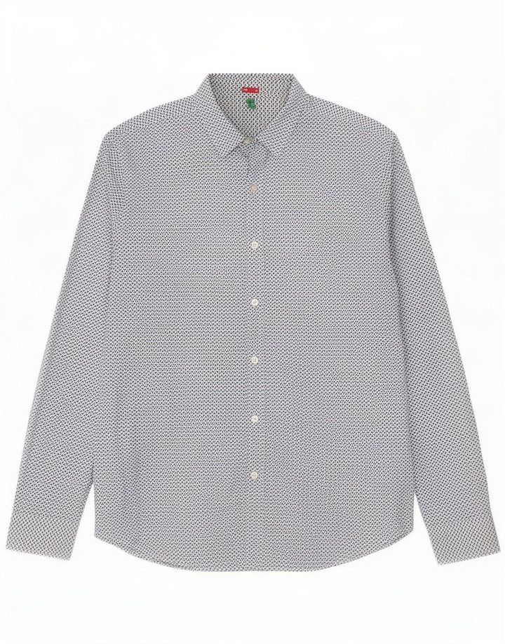 Benetton Camicia slim da uomo Blu medio geometrico