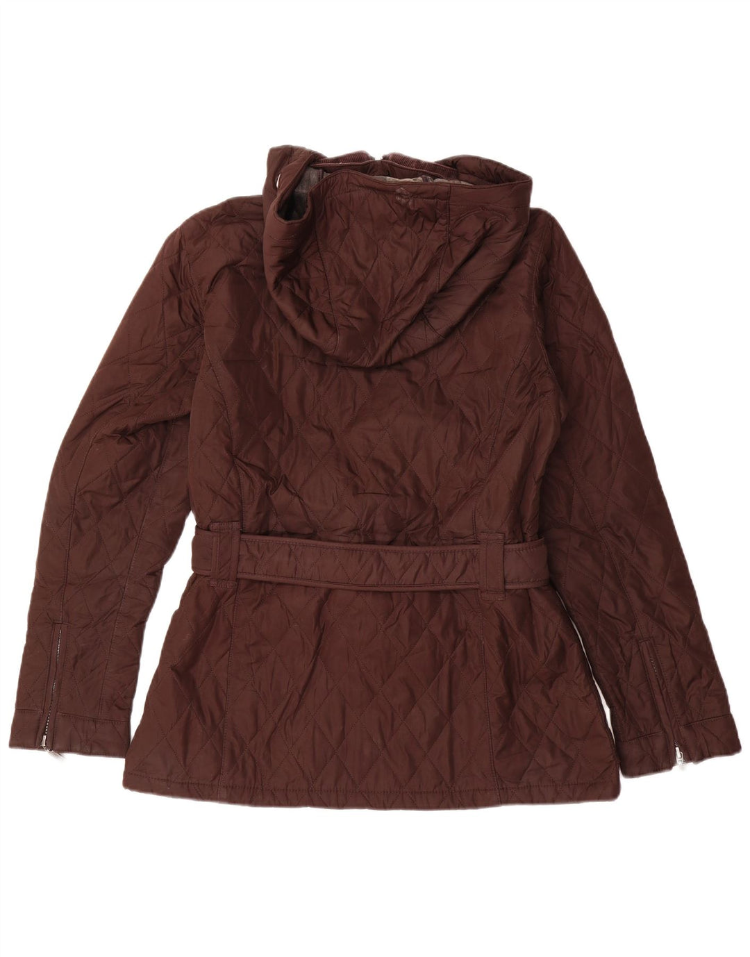 BARBOUR Giacca trapuntata con cappuccio scozzese invernale da donna UK 12 Marrone medio