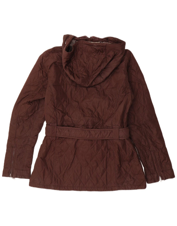BARBOUR Giacca trapuntata con cappuccio scozzese invernale da donna UK 12 Marrone medio