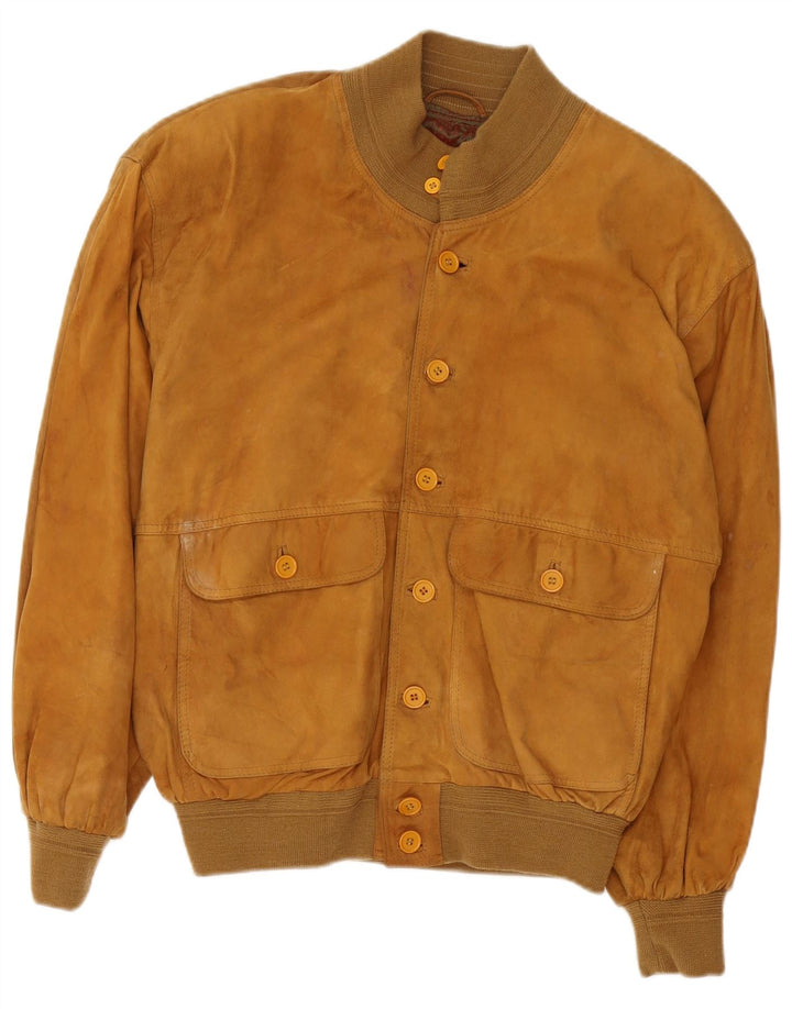 Giubbotto bomber in pelle scamosciata vintage da uomo UK 38 Beige medio