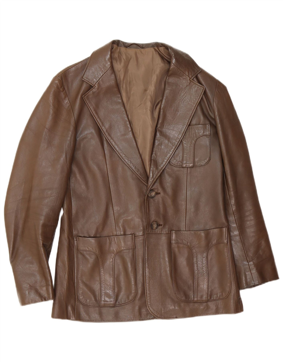 Giacca blazer in pelle vintage da uomo a 2 bottoni UK 38 Marrone medio