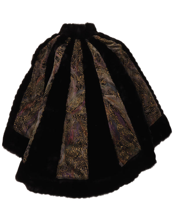 Soprabito vintage da donna in pelliccia sintetica UK 16 grande motivo cachemire nero