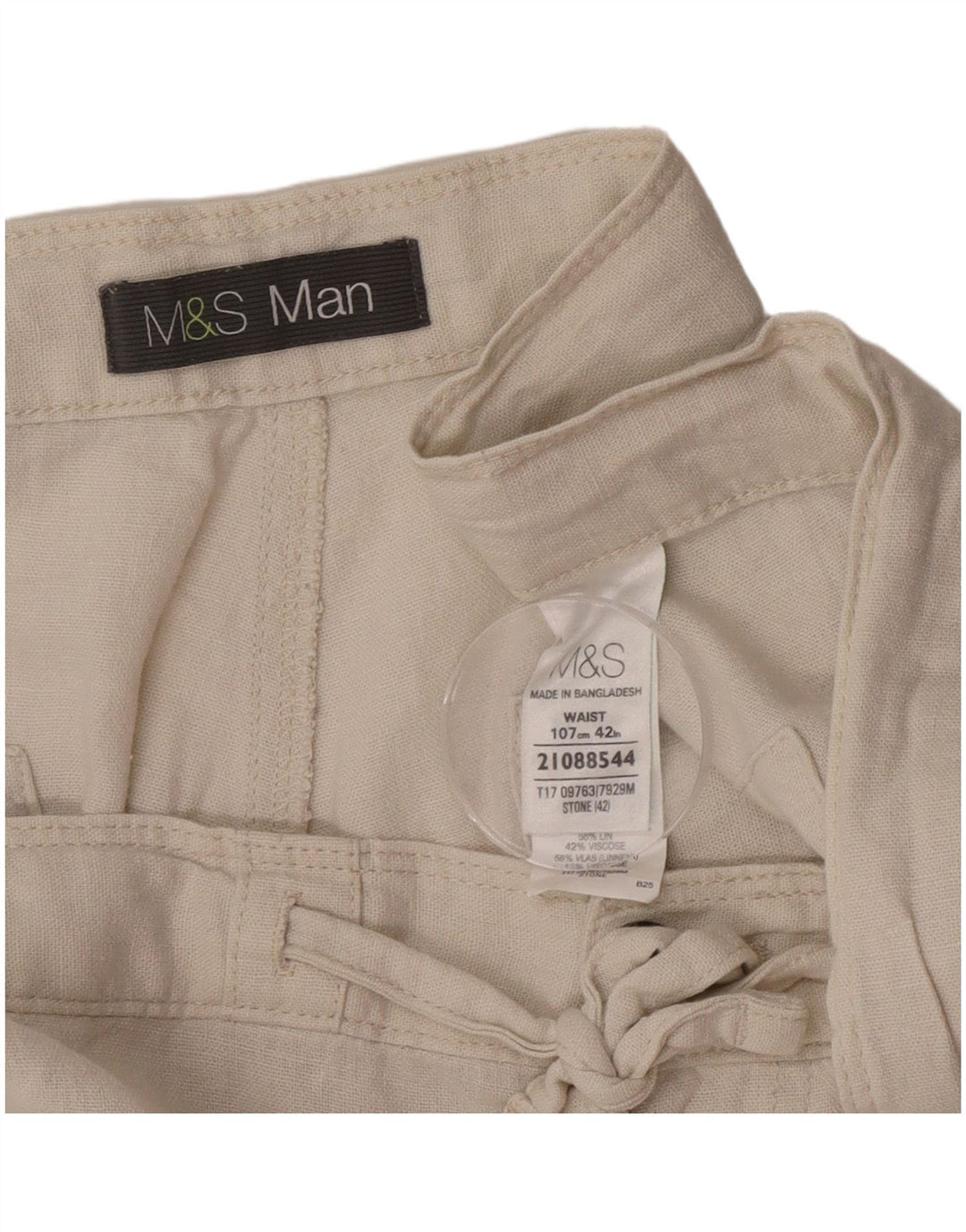 Pantaloncini chino da uomo Marks & Spencer W42 2XL Beige Lino