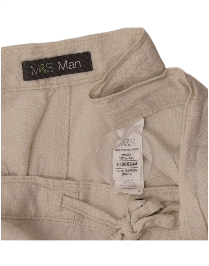 Pantaloncini chino da uomo Marks & Spencer W42 2XL Beige Lino