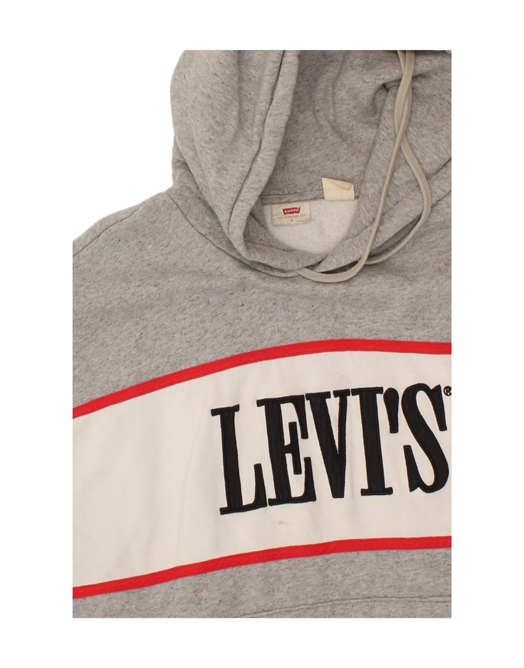 LEVI'S Mens Graphic Hoodie Jumper Small Grey Colourblock Cotton Vintage Levi's and Second-Hand Levi's from Messina Hembry 
